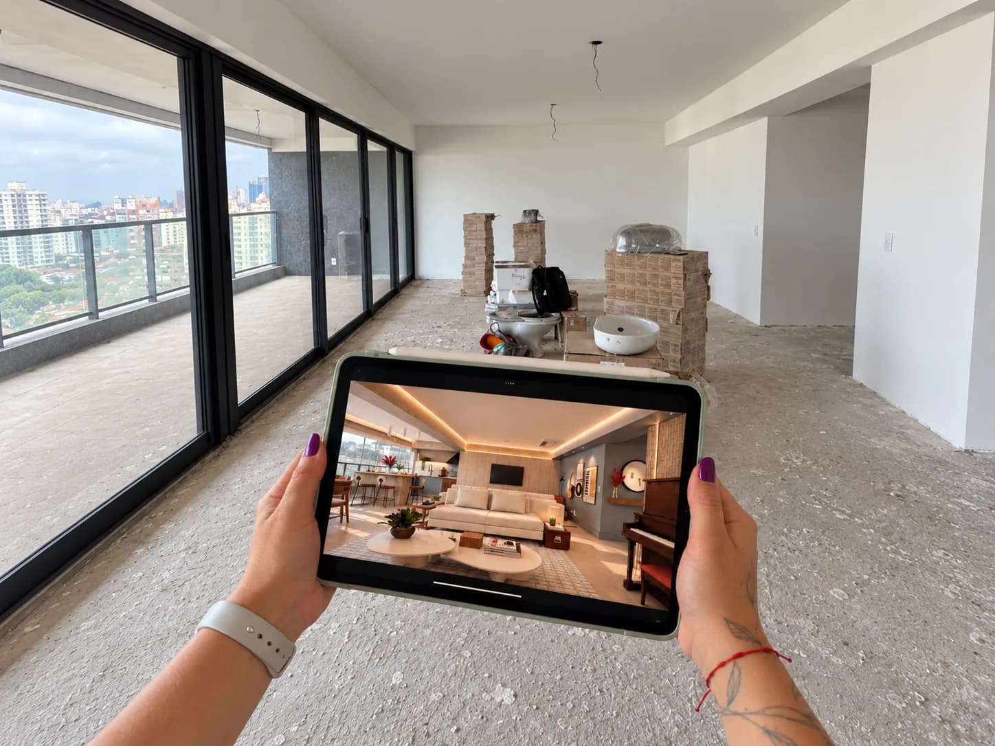 Obra de um apartamento de 187m² em andamento e o Ipad como vai ficar depois da reforma completa